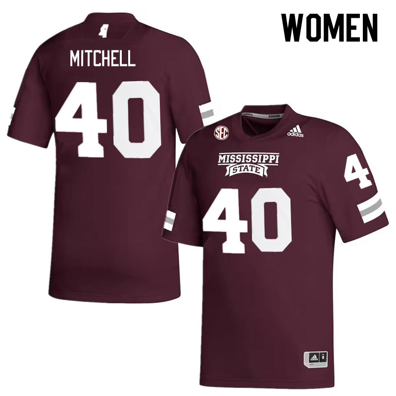 Women #40 Nic Mitchell Mississippi State Bulldogs College Football Jerseys Stitched Sale-Maroon